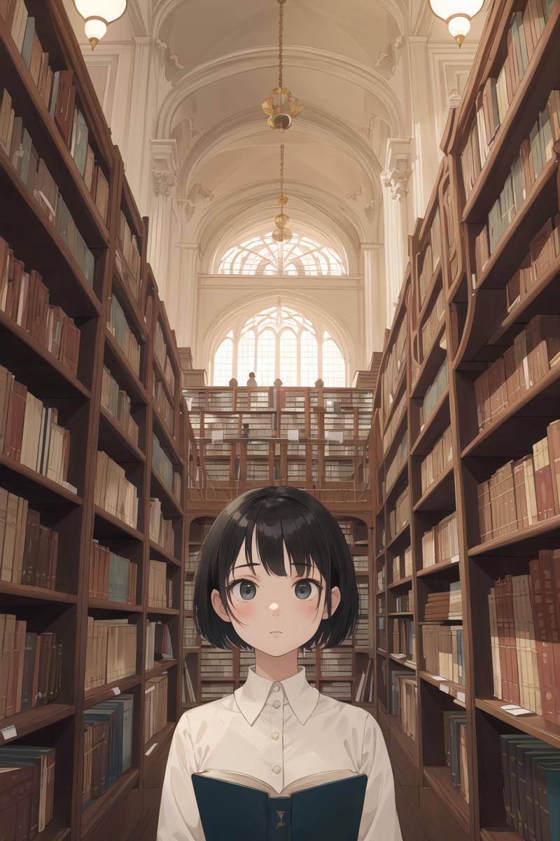 00058-3810986224-masterpiece,best quality,1girl, solo, black short hair,library,expressionless,face,bookshelf,magnificent,passage.png